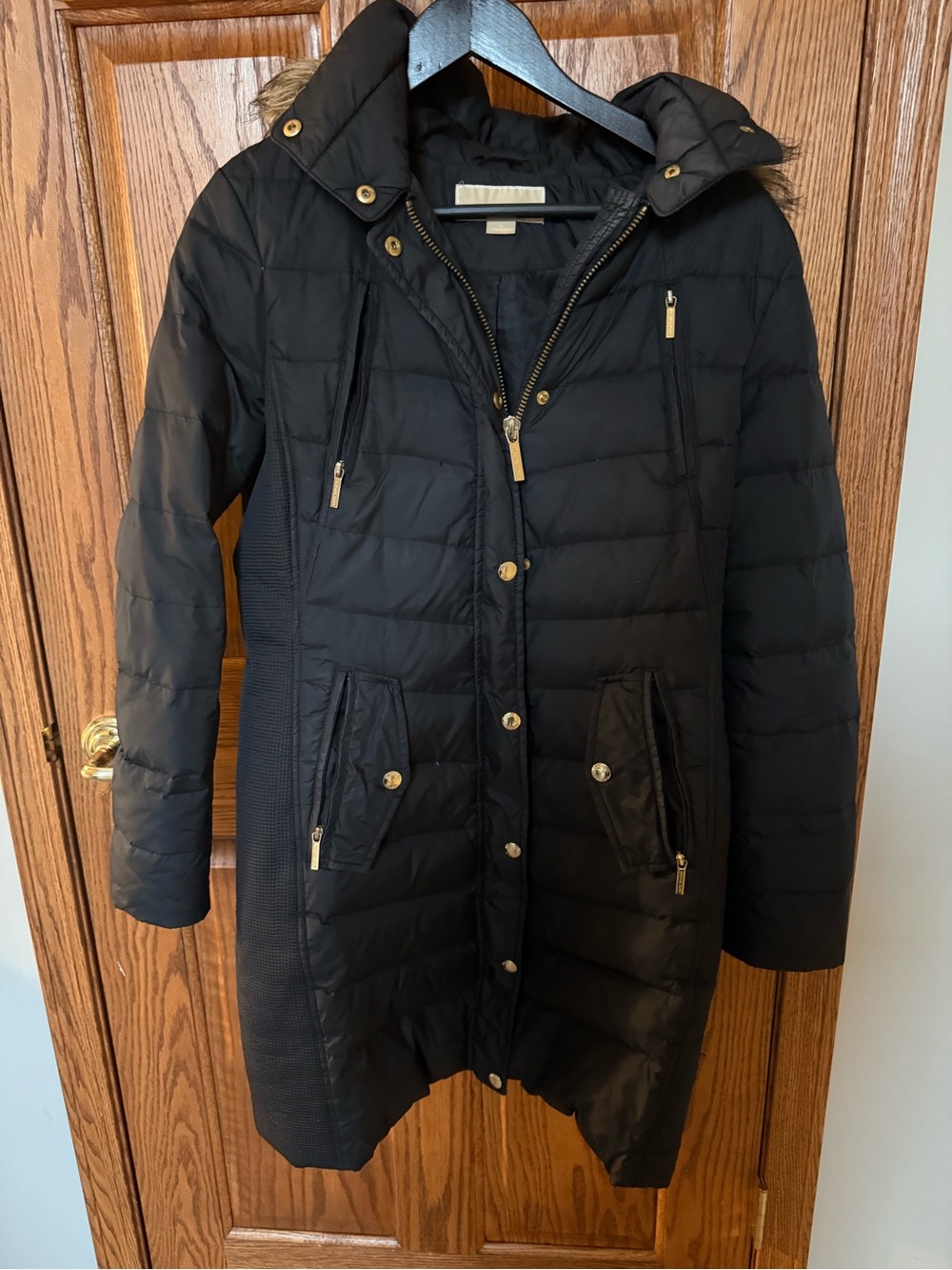 Michael Kors faux fur hooded trim puffer coat